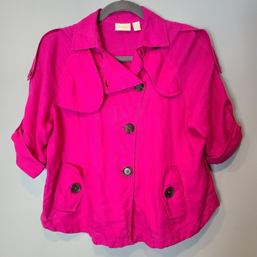 Chicos Linen Swing Trench Coat Jacket Pink Women Size XL (CHICOS 3) Coastal
